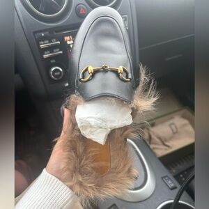 Gucci Black Leather Loafers with Gold Accent